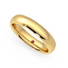 Simple Polished Gold Ring With Tiny Red Stone
